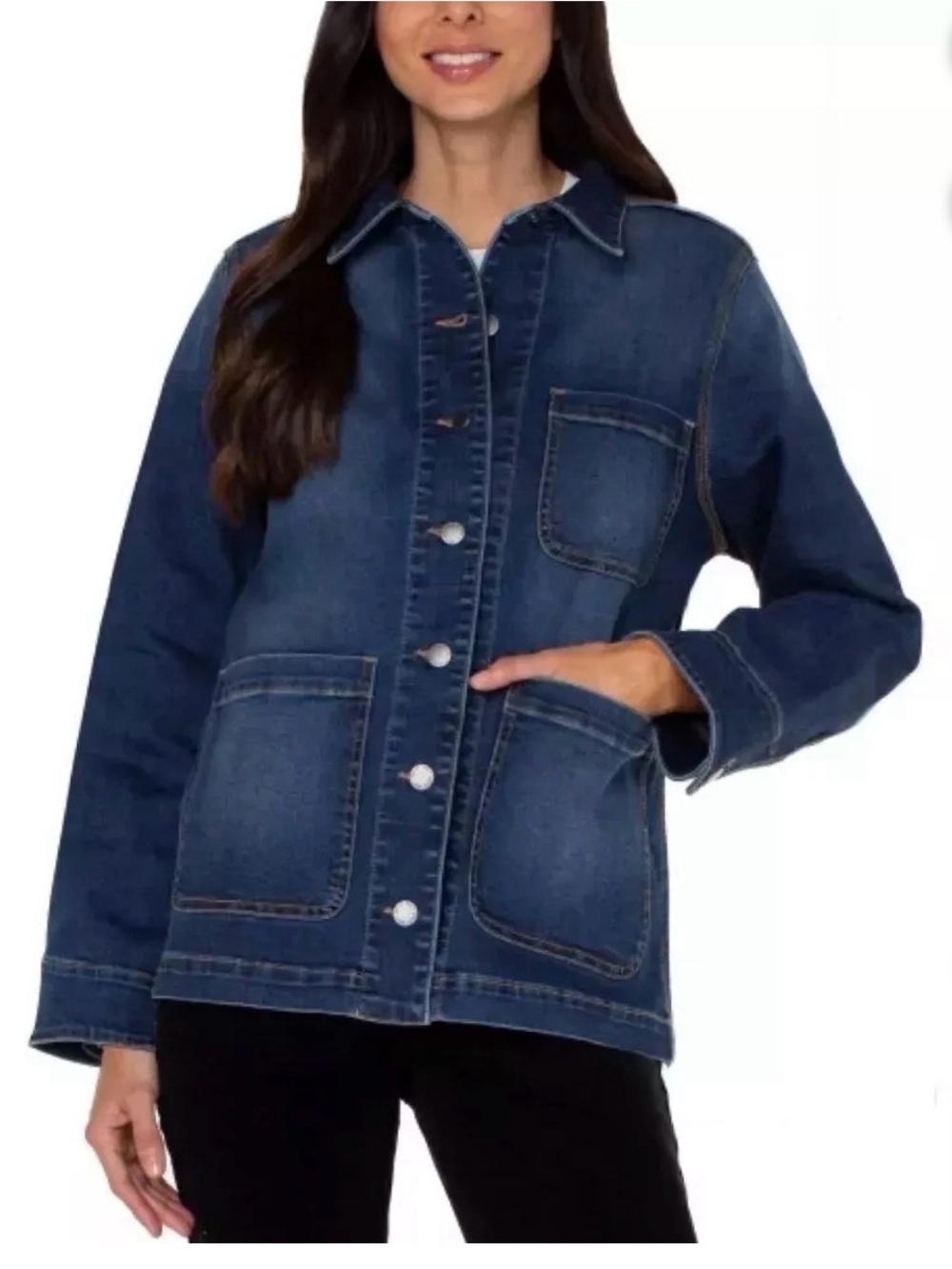 Well Worn Dark Indigo Chore Jacket with Patch Pockets